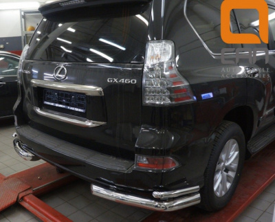 Lexus GX (13–) Защита заднего бампера уголки d 76/42 мм, нерж.